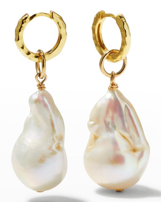 Margo Morrison Baroque Pearl Hammered Huggie Earrings