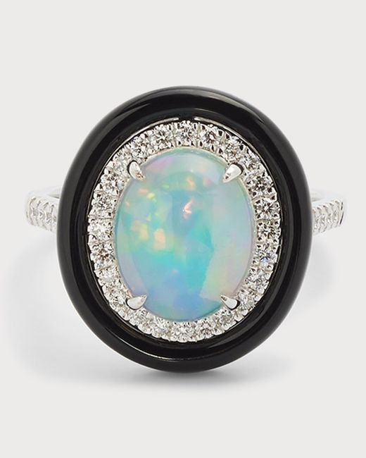 David Kord 18K Gold Ring with Opal Oval Diamonds and Black Frame 2.16tcw 7