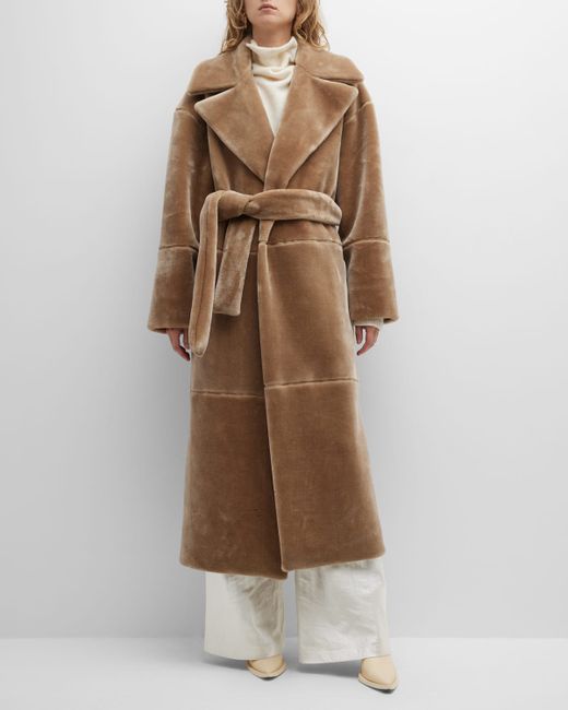 Nanushka Carian Long Faux Fur Coat w Belt