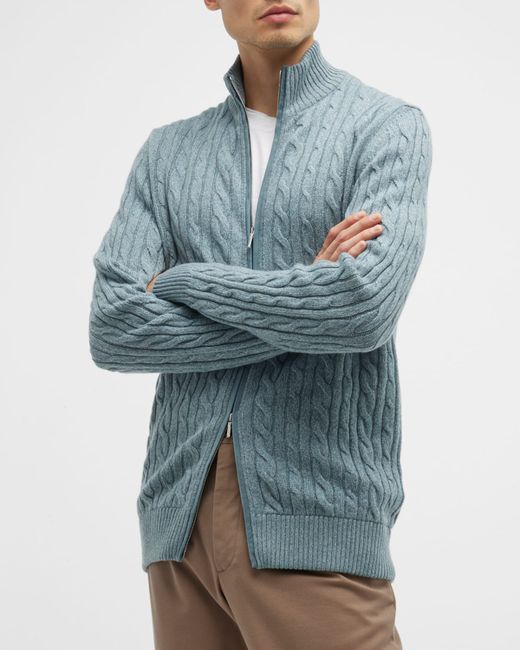 Loro Piana Cable-Knit Cashmere Zip-Front Sweater