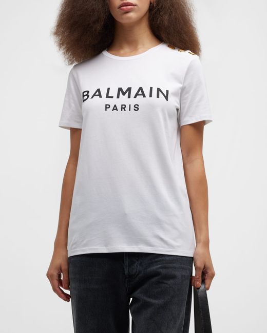 Balmain 3-Button Flocked Logo T-Shirt