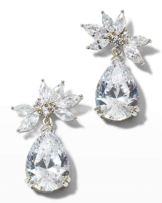Golconda by Kenneth Jay Lane Cluster Cubic Zirconia Earrings with Drop Pear 6.0tcw