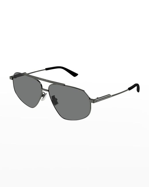 Bottega Veneta Metal Double-Bridge Aviator Sunglasses