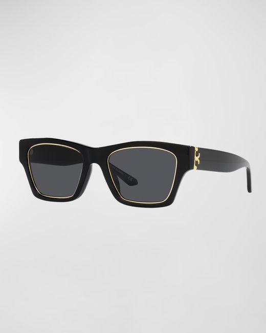 Tory Burch Golden Rim Rectangle Acetate Sunglasses