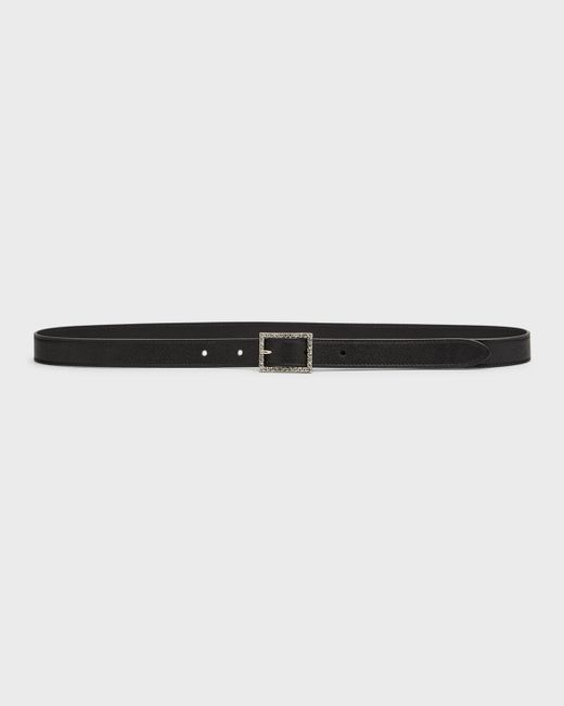Saint Laurent Embellished Buckle Skinny Leather Belt