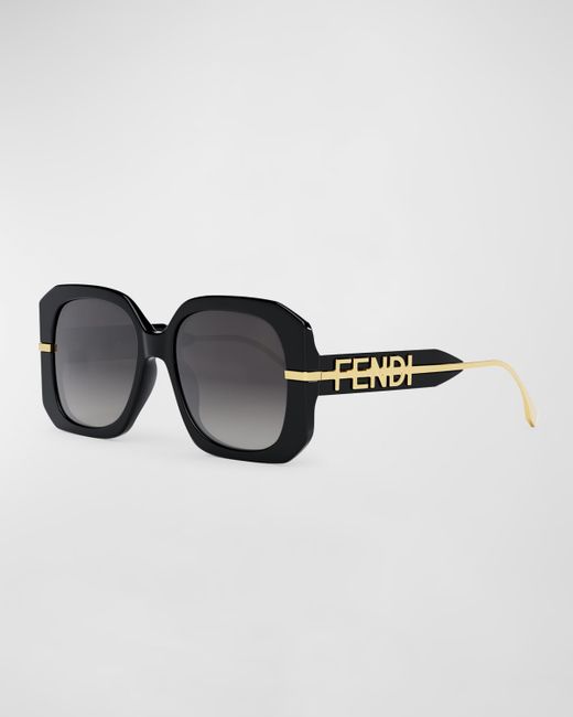 Fendi Oversized Logo Square Acetate Metal Sunglasses