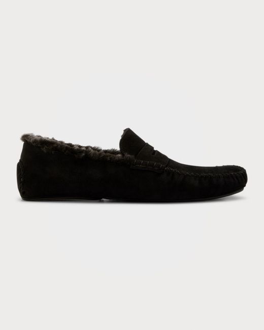 Manolo Blahnik Kensington 197 Fur-Lined Suede Moccasin Loafers