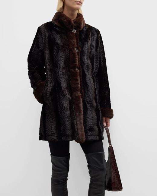 Belle Fare Two-Tone Reversible Faux Fur Coat