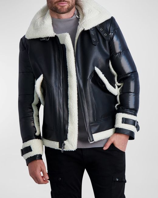 Karl Lagerfeld Faux-Shearling Fabric-Blocked Jacket