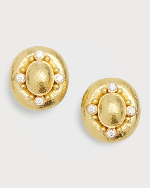Elizabeth Locke 19K Vertical Oval Dome Earrings with 2.5mm Diamonds