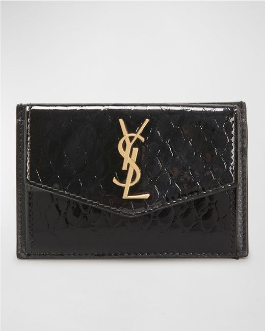 Saint Laurent YSL Flap Python-Embossed Leather Card Holder