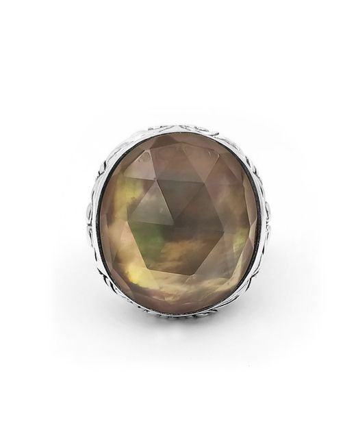 Stephen Dweck Faceted and White Mother-of-Pearl Dome Ring in Engraved Sterling