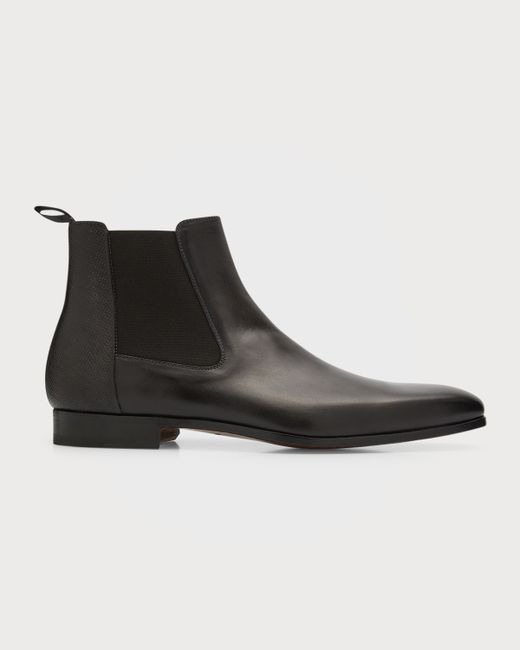 Bergdorf Goodman Textured Heel Leather Chelsea Boots