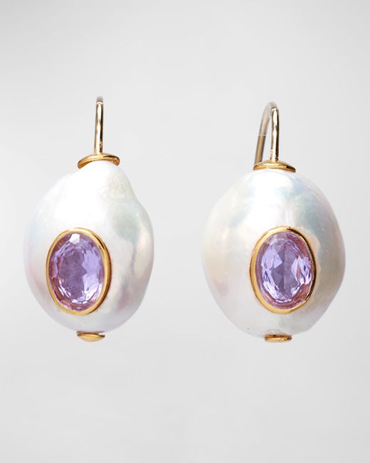 Lizzie Fortunato Pablo 24K Gold Plated Baroque Pearl and Blue Topaz Drop Earrings
