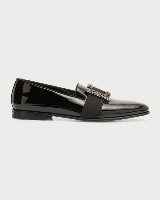Manolo Blahnik Eaton Crystal Buckle Patent Leather Loafers