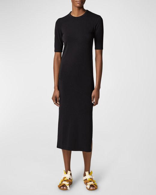 Another Tomorrow Fitted Midi Dress w Elbow Sleeves