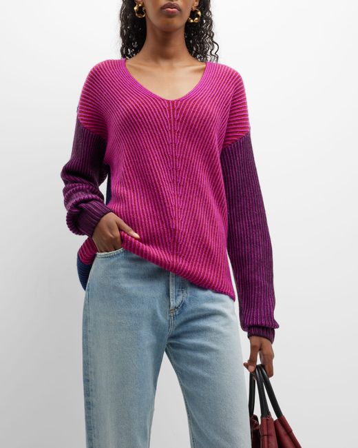 Naadam Rib-Knit Colorblock Cashmere-Blend Sweater