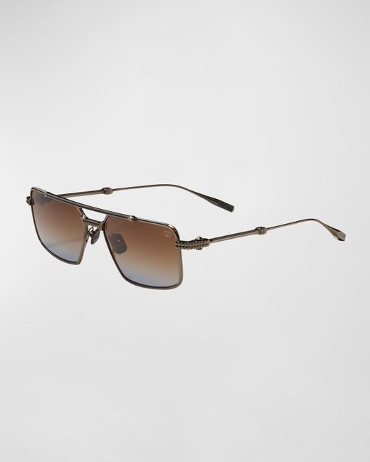 Valentino Garavani V-SEI Double-Bridge Aviator Sunglasses