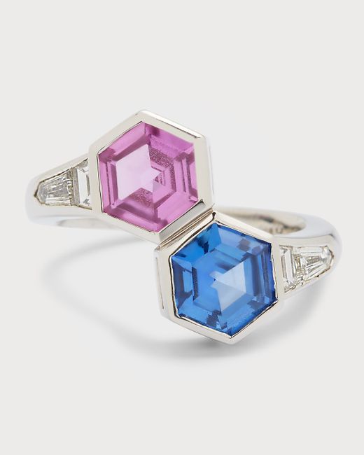 Bayco Platinum and Blue Sapphire Ring with F/VVS1-VS Diamonds 7