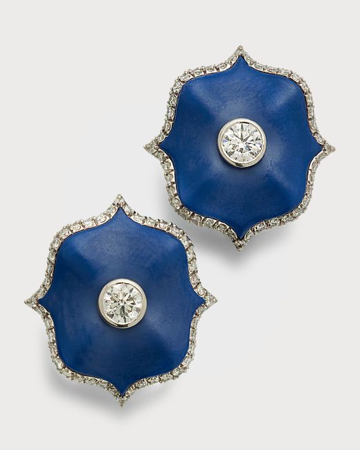 Bayco Platinum Ceramic and Round F/VVS1-VS2 Diamond Mini Lotus Earrings