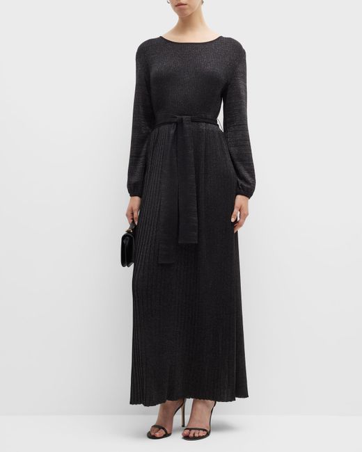 Misook Pleated Shimmer Knit Maxi Dress
