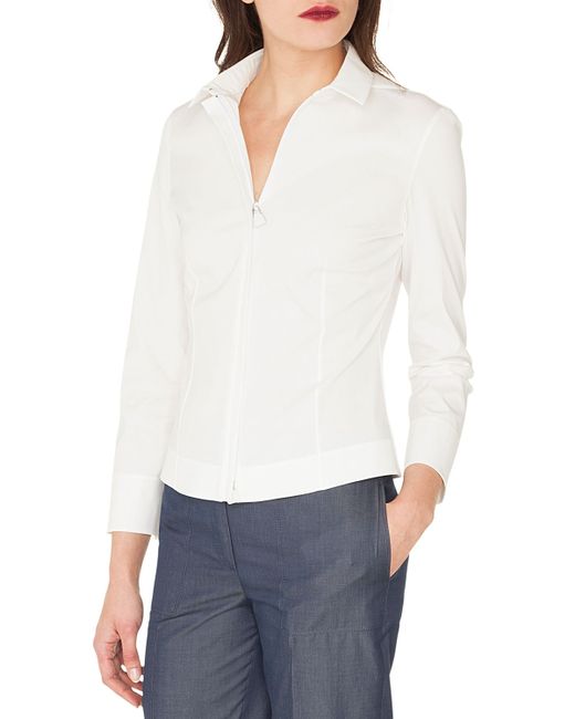 Akris Long-Sleeve Zip-Front Stretch Cotton-Poplin Shirt