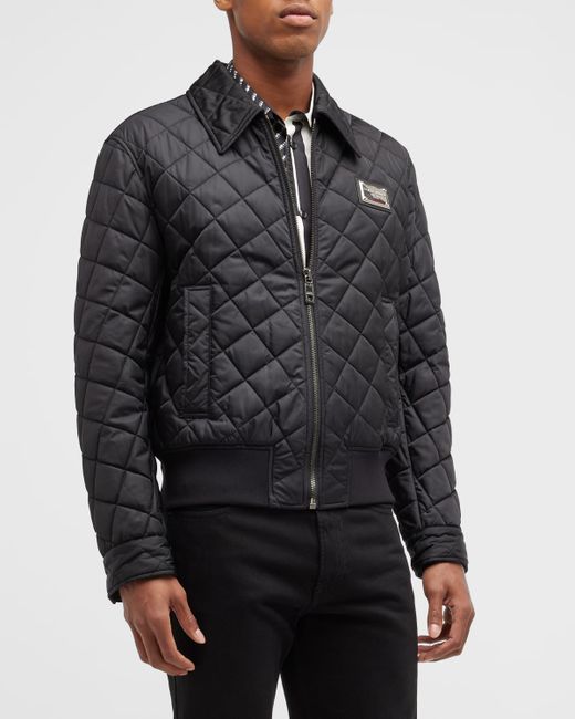 Dolce & Gabbana Quilted Nylon Bomber Jacket w Logo Plaque