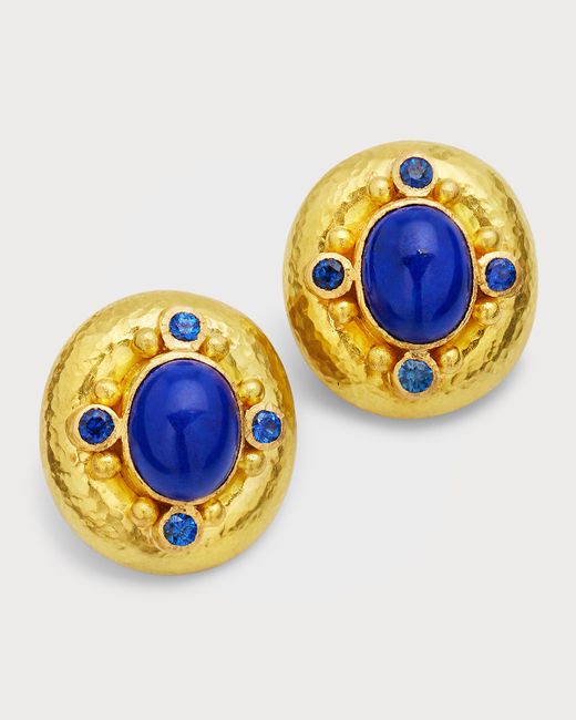 Elizabeth Locke 19K Lapis Sapphire and Gold Dot Earrings 20x18mm
