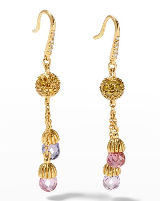 Cynthia Bach 18K Multi-Sapphire Briolette Earrings with Yellow and White Diamonds