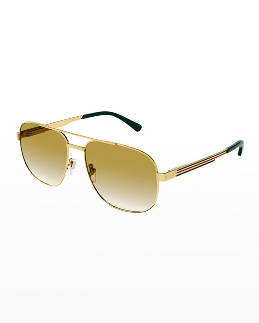Gucci Stripe Logo Metal Aviator Sunglasses