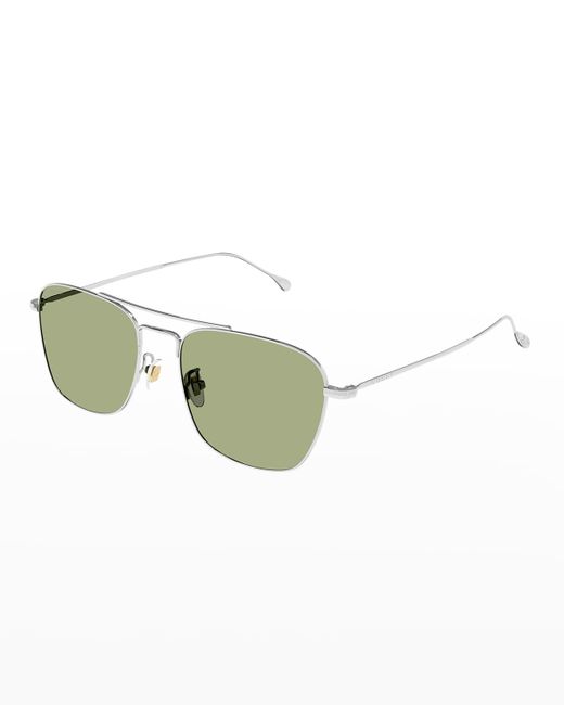 Gucci Double-Bridge Metal Rectangle Sunglasses