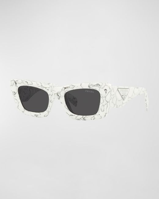 Prada Rectangular Marble Acetate Cat-Eye Sunglasses
