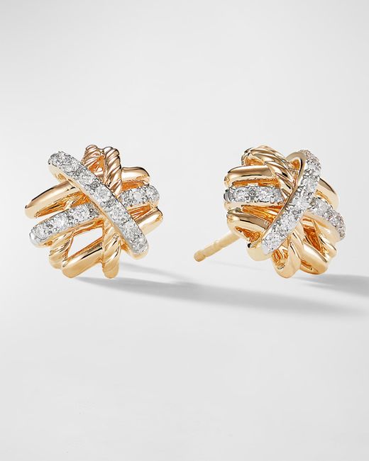 David Yurman Crossover Stud Earrings with Diamonds in 18K Gold 11mm