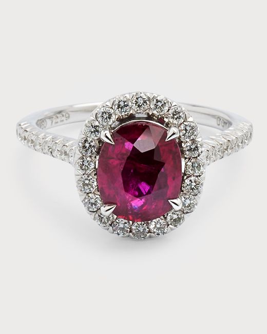 Alexander Laut 18K White Gold Diamond and Ruby Solitaire Ring 6.25