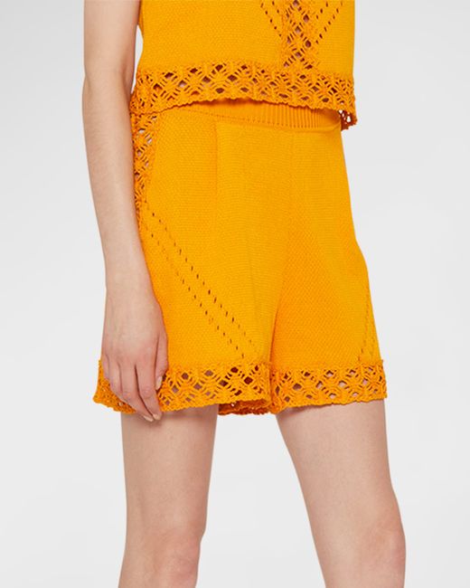 Alberta Ferretti Crochet Side-Stripe Knit Shorts
