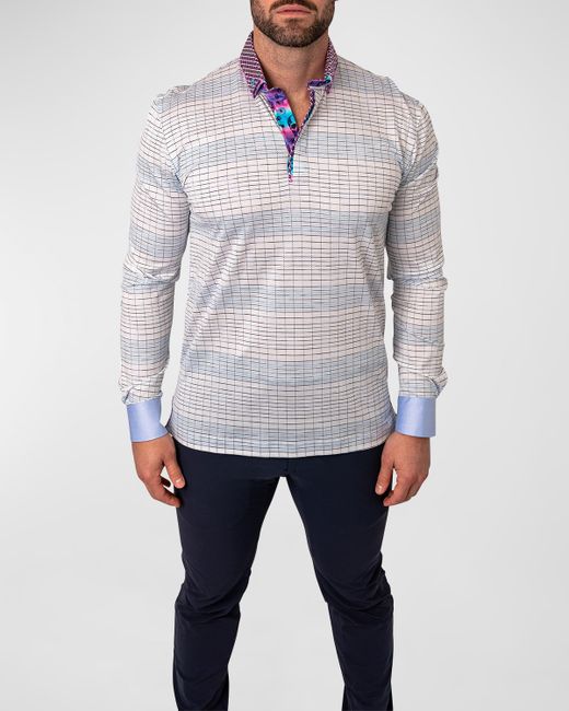 Maceoo Newton Windowpane Contrast-Trim Polo Shirt
