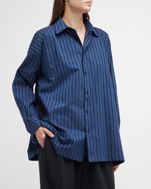 eskandar Slim A-Line Shirt With Collar Step Insert Long Length