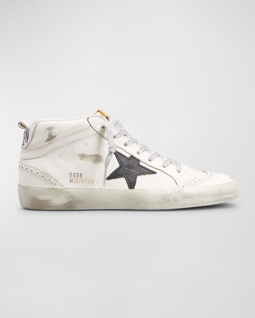 Golden Goose Mid Star Leather Wing-Tip Sneakers