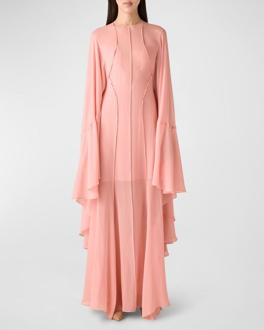 St. John Plunging-Illusion Sheer Silk Georgette Cape Gown