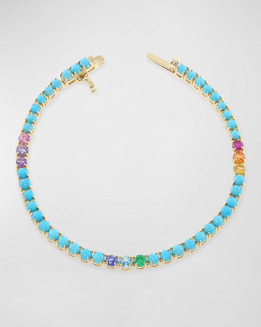Stevie Wren 14k Gold Sapphire and Turquoise Rainbow Tennis Bracelet
