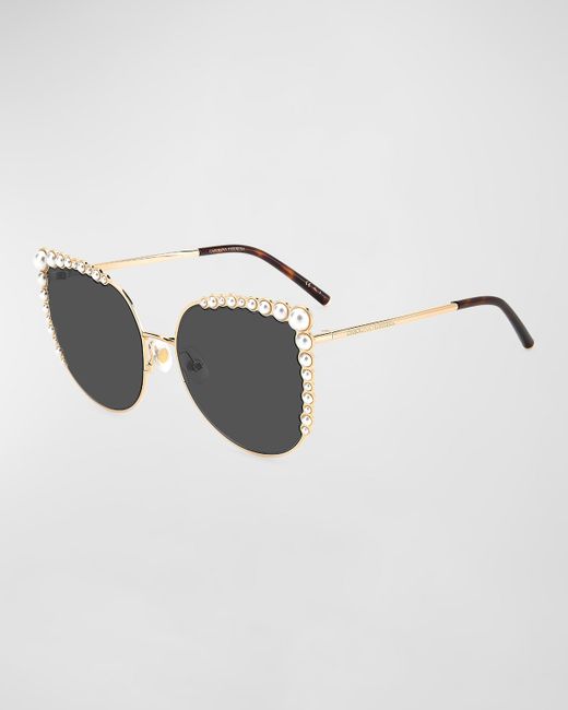 Carolina Herrera Pearly Stainless Steel Butterfly Sunglasses