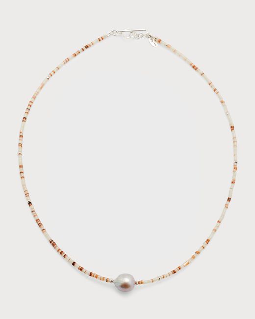 Jan Leslie Shell Beaded Necklace with Grey Freshwater Pearl Center