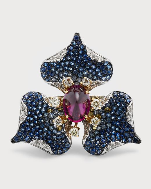 Alexander Laut 18K Gold Sapphire Ruby and Diamond Ring 7