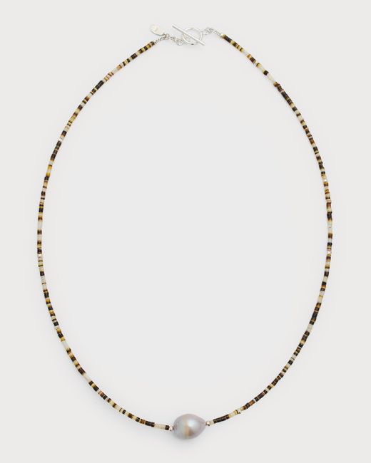 Jan Leslie Shell Beaded Necklace with Grey Freshwater Pearl Center