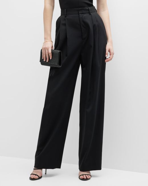 Salon Cecily Double-Pleated Wide-Leg Wool Pants