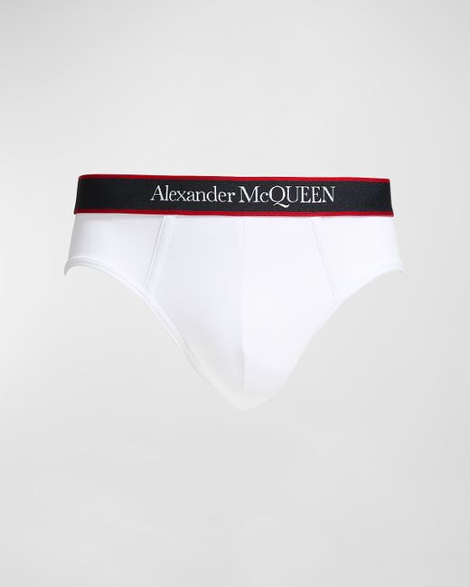 Alexander McQueen Unselvedge Cotton-Stretch Logo Briefs