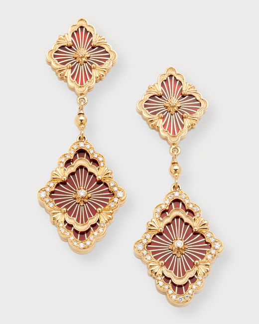 Buccellati Opera Tulle Pendant Earrings in Enamel with Diamonds and 18K Yellow Gold