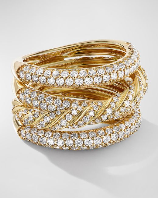 David Yurman Paveflex Four-Row Ring with Diamonds in 18K Gold 15mm 8