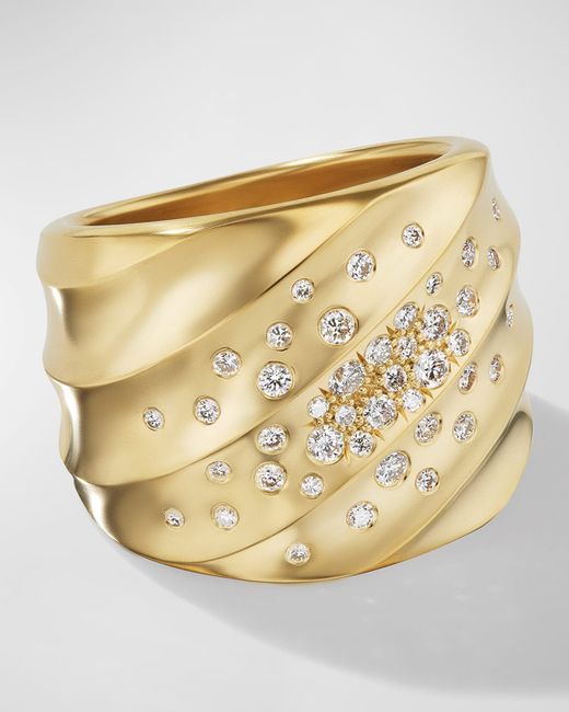David Yurman Cable Edge Saddle Ring with Diamonds in 18K Gold 18.8mm 6