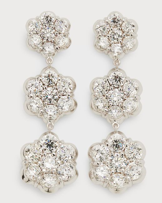 Bayco 18k Gold Triple Flower Diamond Drop Earrings